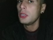 Swallowing anonymous cum after sucking cock in totally dark outside