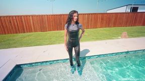 Carla Gets Wet in a Sexy Shiny Jumpsuit, Boots and a Shirt
