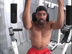 Black and white anal foursome in the gym   cum in mouth