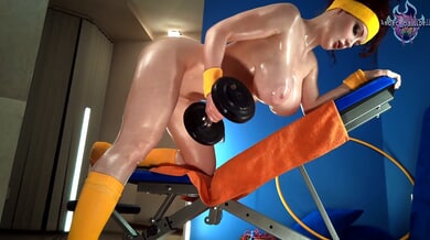 Oiled gym queen dominates her workout with fierce twerking and spanking