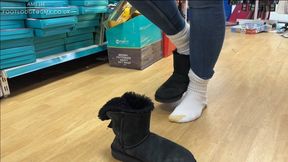 Wearing my Uggs to the shops on a hot day, I then remove them and walk in just my socks