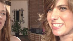 Two beautiful girls share a monster cock