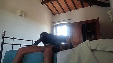 25 minutes of fetish sucking and fucking action in latex condom catsuit and high heels