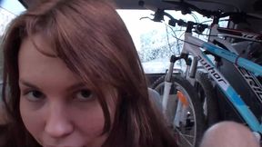 A beautiful brunette teen from Germany gets her pussy banged in the car