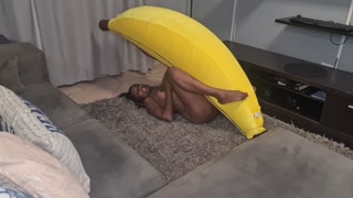 Tattooed desi slut humps a big banana, close ups