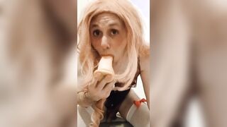 Sissy Alicia fellates lengthy fake penis