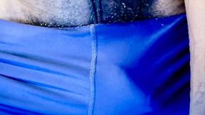 My Massive Bulge in My Tight Blue Spandex Shorts with Cockring