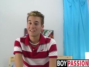 Petite gay Devin Becker plays with dildo while jerking off