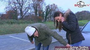 Skinny German woman from next door persuaded to have sex on the street