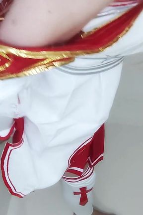 Cosplayer Gives a Blowjob and Gets Fucked Leaning Against the Wall