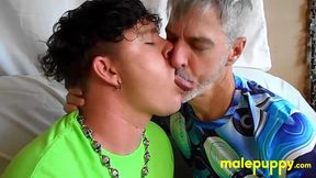 Old and young kissing in homemade video