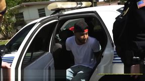 Cell phone thief hiding under a van is taken to milf cops spot