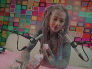 Tattoo Model Pornstar Anuskatzz licks lolliepop ASMR Youtube channel: ASMRkatz SFW inked hippie