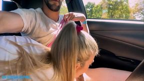 Sucking massive cock in public inside a car