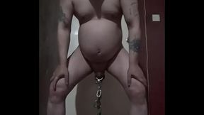 bisexual gay mark wright blindfolded and mouth gaged inserts his anal hook in his ass then swings a heavy weight from his bullsacks you can tell it is heavy. just by looking at his balls.