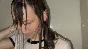 wetlook - wet t-shirt and knickers in the shower