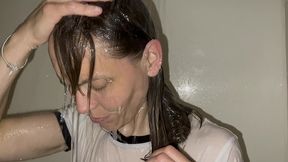 wetlook - wet t-shirt and knickers in the shower