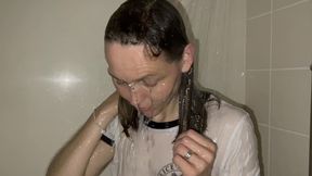 wetlook - wet t-shirt and knickers in the shower