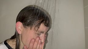 wetlook - wet t-shirt and knickers in the shower