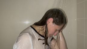 wetlook - wet t-shirt and knickers in the shower