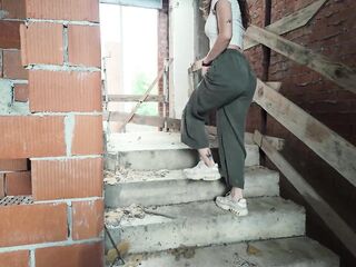 urbex date turns into sneaky public sex with sexy brunette hair