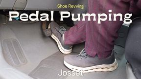 Man in sports shoes and stockings pumps car pedals (J)