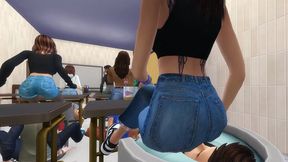 Classroom Domination: Boys Serve as Chairs for the Girls (Jeans Edition)