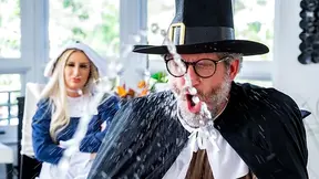 My stepbrother kept pranking me at Thanksgiving until everyone ended up fucking under the dinner table