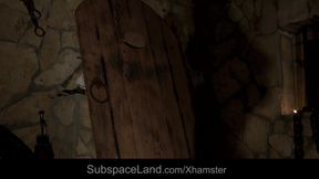"Medieval discipline for bondage blonde slave at dark tower"