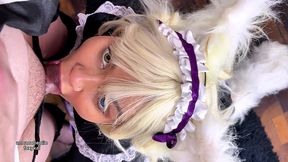 trans mistress fucks cosplayer maid raw and cums on boobs