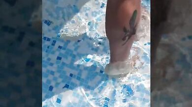 Italian tattoo milf and stud nasty pool bukkake for all to watch second part