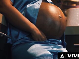 VIVID - Very Preggy Black Queen Gets Banged Hard on the Kitchen Counter