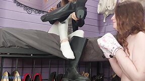 Trampling and boot fetish with riding boots