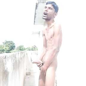 Rajesh masturbating on outdoor, moaning, spitting on dick, showing ass, butt, spanking, slapping and cumming