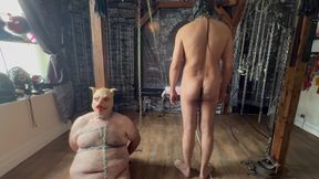 Part 2 Getting piggy to suck slaves cock!