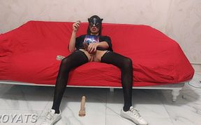 Smoking and Cum in Black Pantyhose and Sneakers