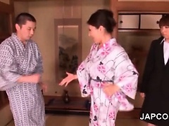Asian sweetheart becomes sex slave for horny dudes