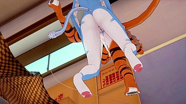 Furry Yiff Hentai 3D - Cat Futanari Fucks a Tiger Woman with creampie - Japanese asian manga anime game porn animation