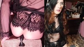 Nonstop dildo fucking on stool, till it breaks