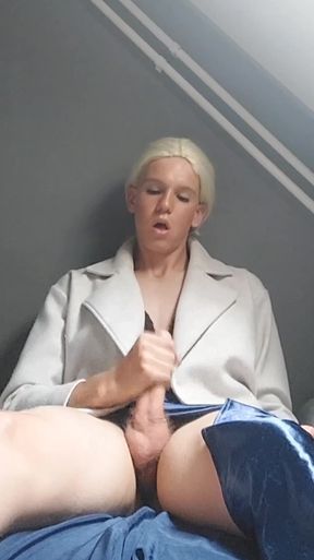 Hot trans amateur teen in high heels takes on a huge dildo