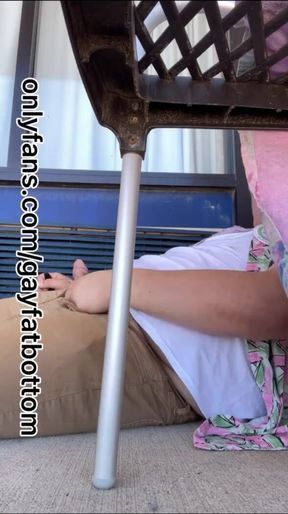 Chub jerks uncut dick on beach hotel balcony