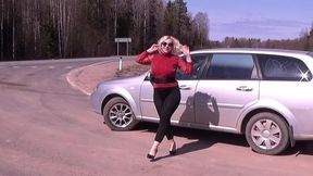 black transparent leggings - teasing on road
