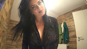 bathroom toilet fetish. lace robe dirty talk and shiny dress pee close up