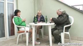 Teen takes grandpas shaft in her wet beaver