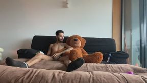 Playing with my teddy bear until I came on it.