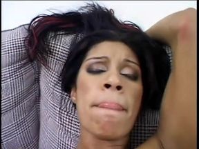Sexy olive skin tramp rides stud's cock with her shaved pussy till he cums