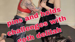 Escape challenge in stockings and arm wrestling with goth delilah