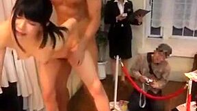 She gets fucked from behind and squirts while getting bukkake on her ass.