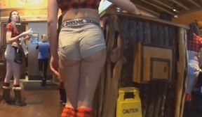 round ass waitress tight shorts