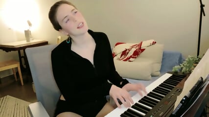 Petite teen gymnast folded into pretzel position taking two BBCs simultaneously